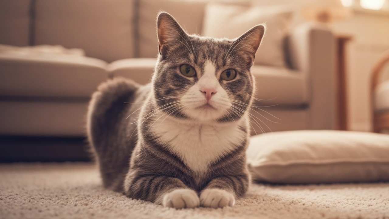 relaxed senior cat in living room