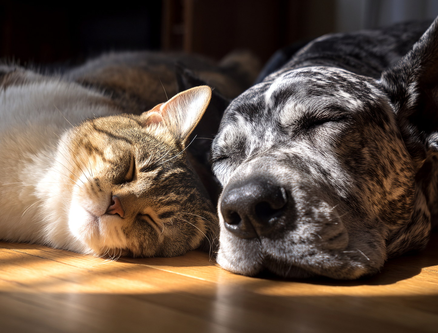 dog and cat taking naps next to each other